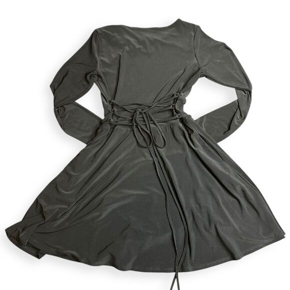 AYM Studio Women’s Black Long Sleeve Fit & Flare Corset-Tie Dress Size Medium - Picture 2 of 6